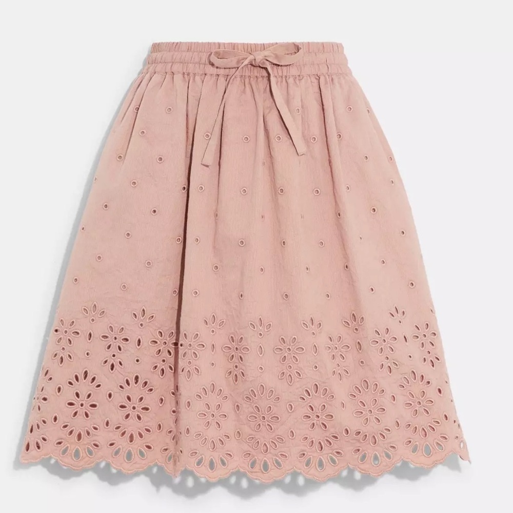 COACH Broderie Anglaise Mini Skirt In Organic Cotton Size 0